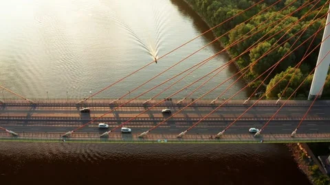 Traffic on a bridge over a river. Stock Footage 246047824