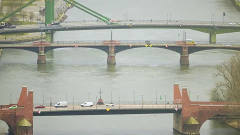 Traffic on bridge over River Main Stock Footage 150445025