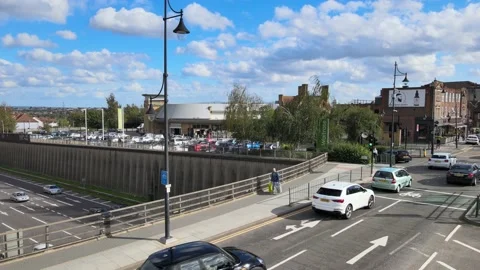 Traffic on bridge over trunk road in town, road and pedestrian zone with plants Stock-Footage 164842093