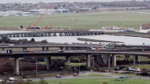 Traffic on Bridge With River in Background Stock Footage 151715784