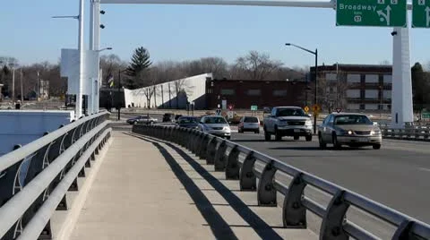 Traffic on Bridge by Roundabout Stock-Footage 10738664