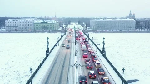 Traffic on the bridge, snowy time Stock Footage 223764455