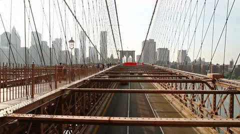 Traffic on Brooklyn bridge at evening Stock Footage 22565279