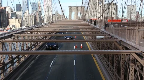 Traffic on Brooklyn Bridge from Manhattan Stock Footage 45702062