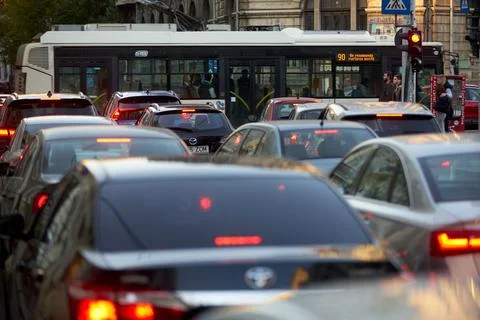 Traffic in Bucharest, Romania Foto stock