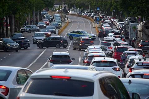Traffic in Bucharest, Romania 库存照片