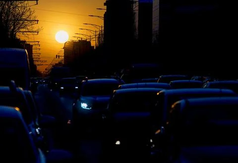Traffic in Bucharest, Romania Stockfoto's
