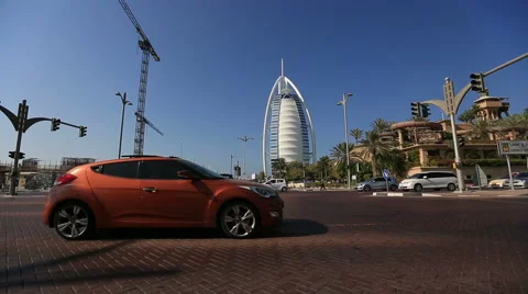 Traffic with Burj Al Arab Stock Footage 45805397