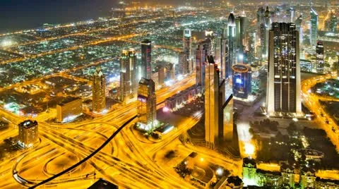 Traffic from Burj Khalifa Timelapse Stock Footage 12366604