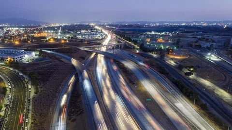 Traffic on Busy freeway, drone time lapse at dusk, HD Stock Footage 116649871
