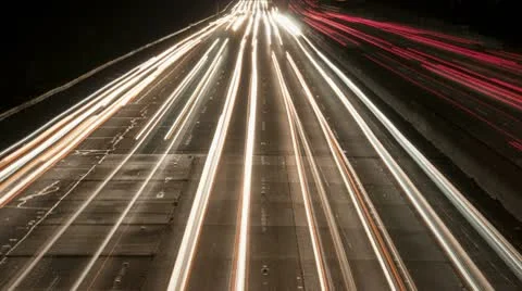 Traffic on the Busy Freeway at Night - Time Lapse Stock Footage 10716681