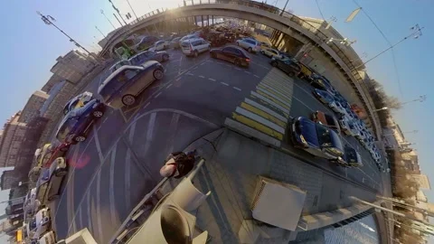 Traffic at a busy intersection captured by a 360-degree camera, time lapse, h Stock Footage 151293415