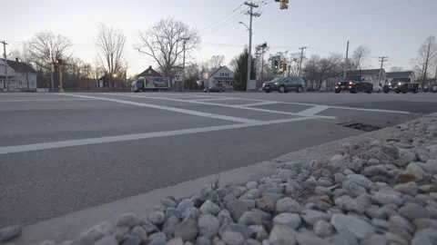Traffic at a busy intersection near sunset in North Attleboro, MA, USA Stock Footage 305206771