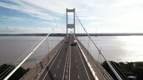 Traffic on cable stayed bridge over wide river estuary Video stock 166654049