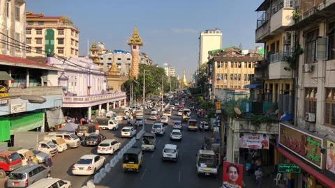 Traffic in the center of Yangon Stock Footage 121872601