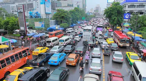 Traffic in central Bangkok on  Central World Stock Footage 24832400
