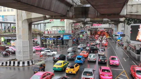 Traffic in central Bangkok on Siam Square Stock Footage 24832414