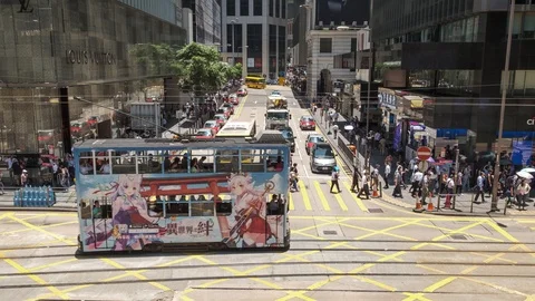 Traffic In Central Hong Kong hyper Stock Footage 112405207