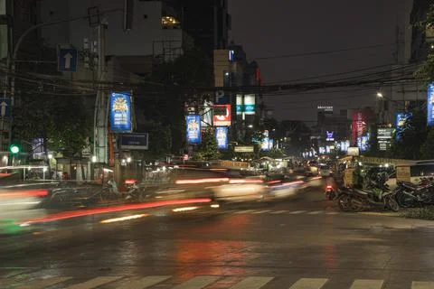 Traffic in Central Jakarta at night, Java, Indonesia Stock Photos