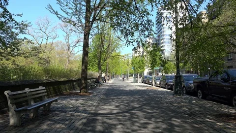 Traffic at the Central Park North at spring. NYC, USA Stock Footage 107771950