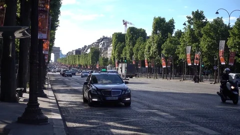 Traffic on Champs Elysees - Evening Paris Stock Footage