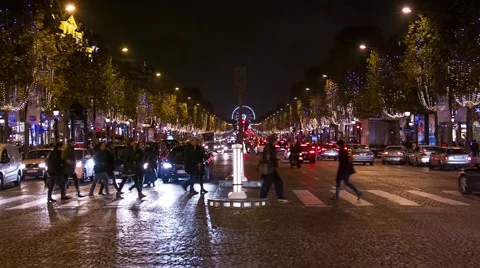 Traffic at the Champs Elysees by night 2 Stock Footage 44725564