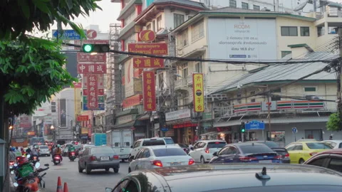 Traffic in Chinatown Stock Footage 147968164