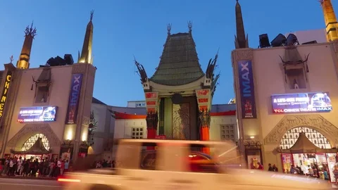 Traffic at Chinese Theatre on Hollywood at dusk. Hyperlapse timelapse, 4K UHD. Stock Footage