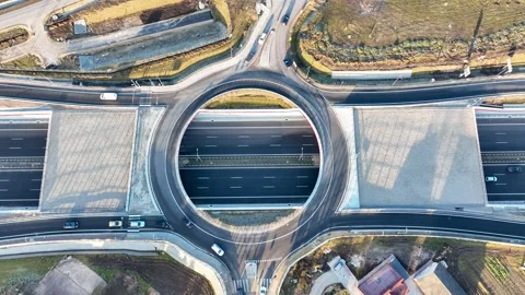Traffic circle on Batowice highway junction in Krakow, Poland Stock Footage 296686027