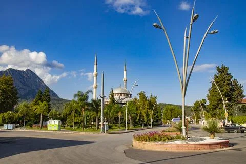 A traffic circle with a beautiful landscape in the city of Göynük in Turkey Stock Photos