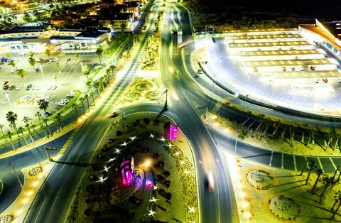 Traffic Circle Roundabout Overhead Aerial Drone Hyperlapse, Los Cabos, Mexico. Stock Footage 109080061