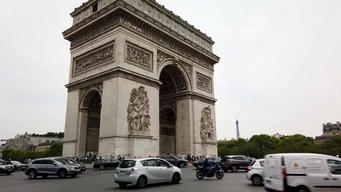 Traffic circling around the Arc de Triomphe in Paris, France Stock Footage 112229976