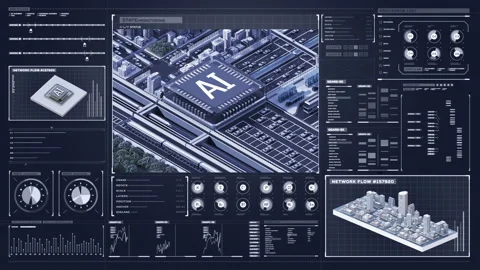 Traffic in a city controlled by artificial intelligence,  Smart city in UI. 4k. 스톡 동영상 148624446