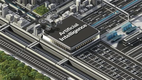 Traffic in a city controlled by 'Artificial intelligence', Smart city. 4k. 스톡 동영상 149652746