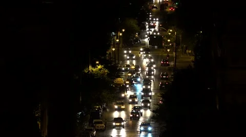 Traffic City Night Aerial Crowd Cars Road Drivers People Street Night Evening 4K Stock Footage