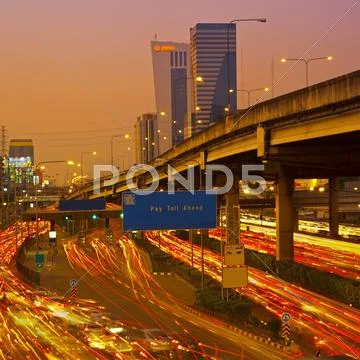 Traffic in city at night Stock Photos
