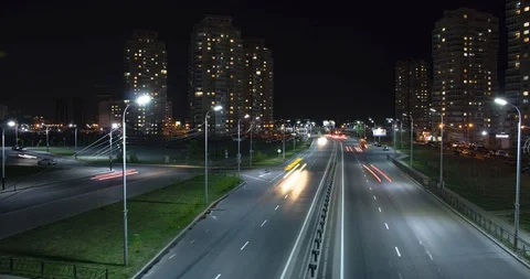 Traffic in the city at night. Timelapse Stock Footage 110772574