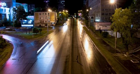 Traffic in the city at night. Timelapse Stock Footage 110772576