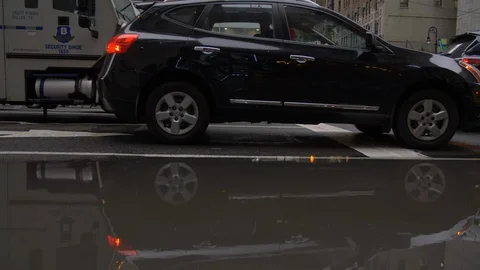Traffic Commuting On Classic New York Road With Beautiful Buildings  Stock Footage 114057439