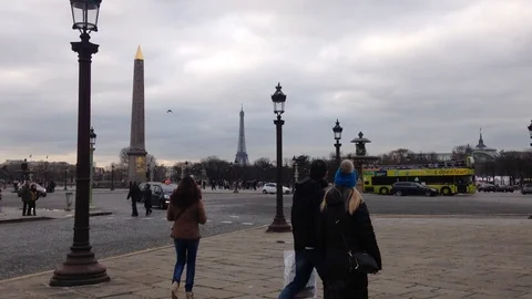 Traffic At The Concorde Square On A Cloudy Day, Paris, France 2015 Stock Footage 88252008