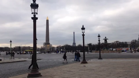 Traffic At The Concorde Square On A Cloudy Day, Paris, France 2015 Stock Footage 88252140