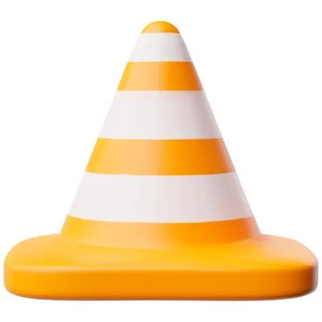 Traffic cone barrier 3D vector icon, orange with white stripes road traffic cone Stock Illustration