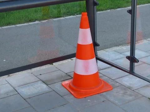 Traffic cone in bus stop Stock Photos