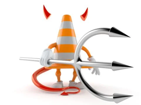 Traffic cone character with devil horns and pitchfork Stock Illustration