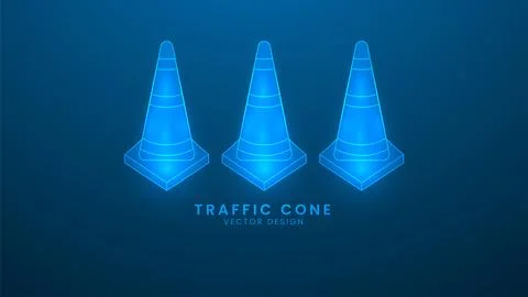 Traffic cone construction. Vector illustration with light effect and neon Stock Illustration
