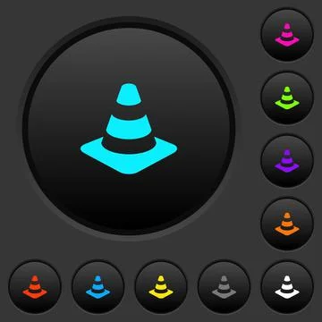 Traffic cone dark push buttons with color icons Stock Illustration