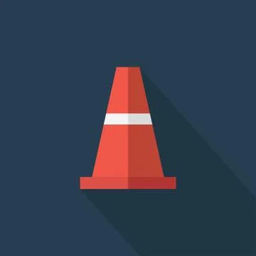 Traffic cone , Flat design style, vector illustration. long shadow icon Stock Illustration