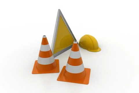 Traffic cone with hard hat Free Stock Illustration