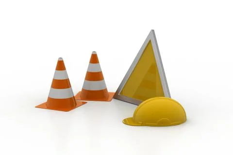 Traffic cone with hard hat Free Stock Illustration