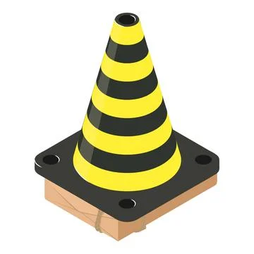 Traffic cone icon isometric vector. Black yellow striped cone on postal parcel 스톡 일러스트